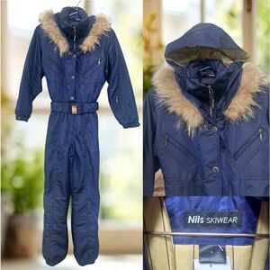NILS Winter Snow Vintage 80s 90s Fur Trim one piece ski jumpsuit snowsuit Size 6